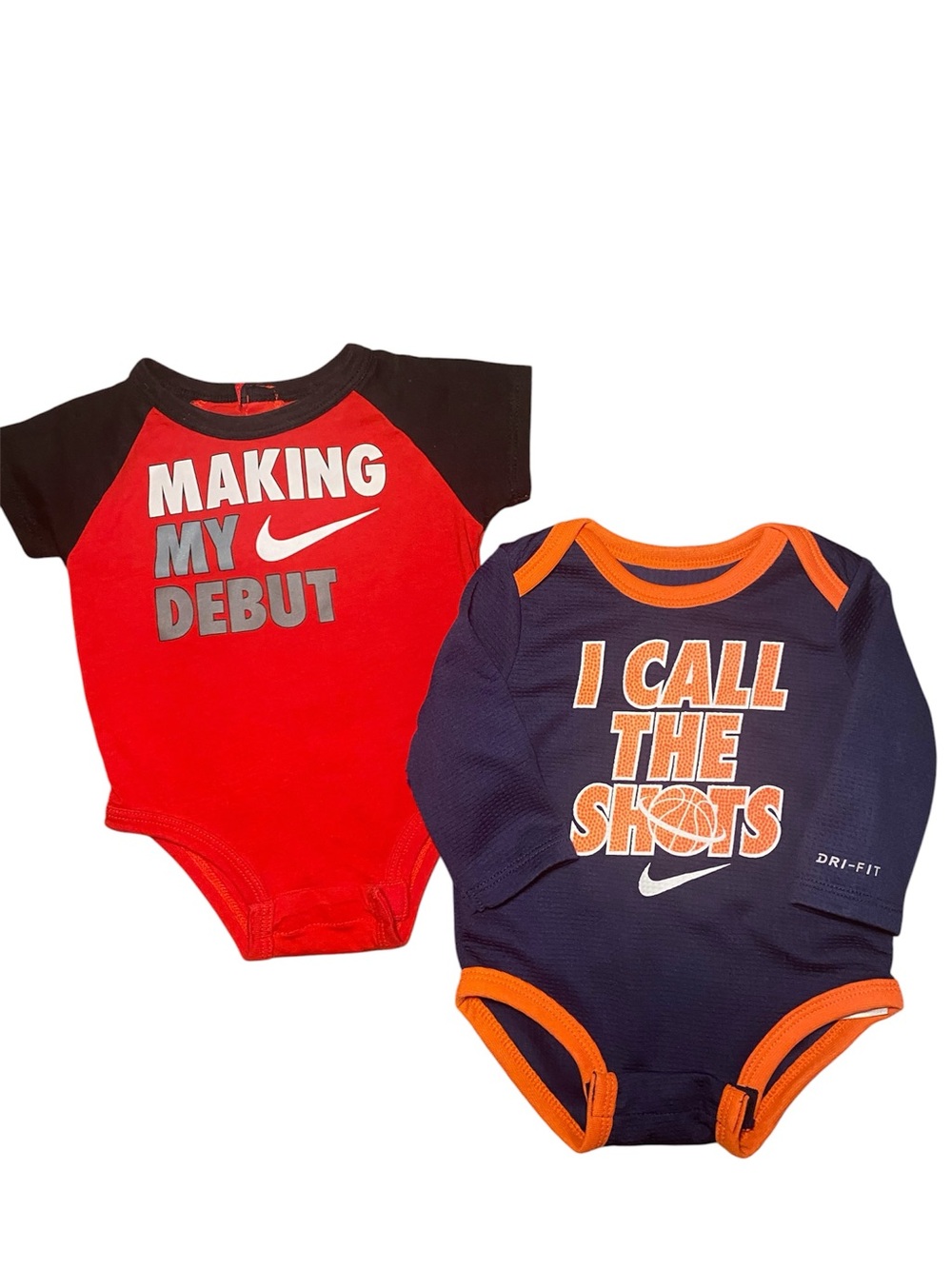 NWOT Nike Baby Bodysuit Set - Red, Black & Navy with Orange Trim. Super Cute 3mo